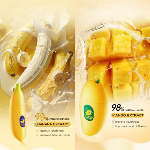 Charm Kiss 2Pcs Hand Cream for Dry Cracked Hands, Banana And Mango Hand Cream Gifts Set for Women,Fruit Hand Lotion, Lightweight & Hydrating Hand Lotion Moisturizer (Mango, Banana)