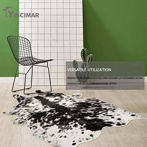Yincimar Faux Cowhide Rug Extra Large Cow Print Area Rug 5.2Ft X 6.6Ft Non-Slip Animal Hide Carpet For Bedroom Living Room Western Home Office Decor (Black/Grey/White) #TOP1
