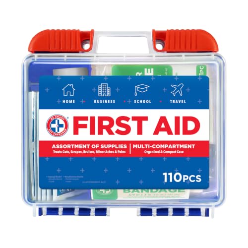 Be Smart Get Prepared 110 Pc First Aid Kit - Home, Car, Office, Travel, FSA