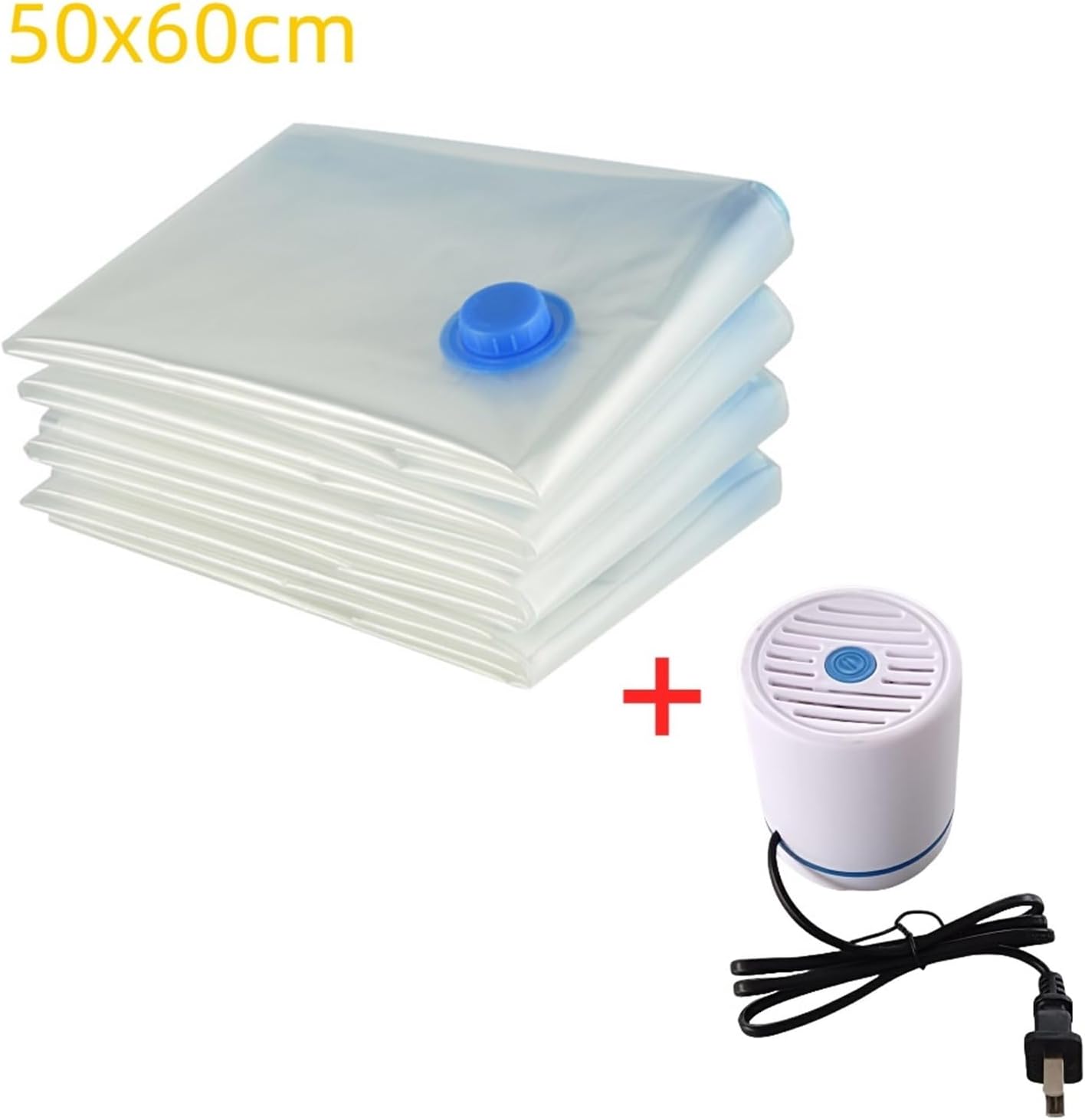 7 Sizes Reusable Vacuum Bags with Pump Cover Compression Sealer Bag Space Saving for Clothes Storing Large Container(60x80cm set)