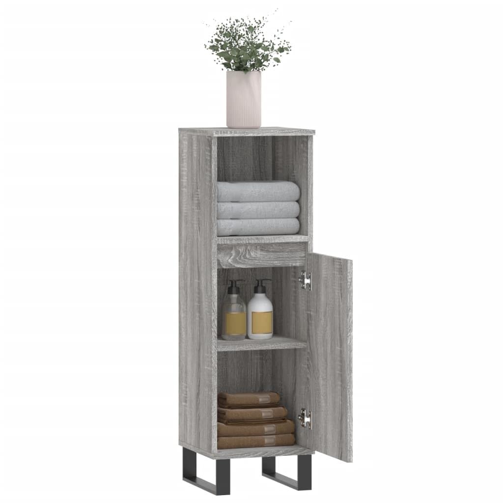 Générique Armoire Salle de Bain Sonoma Gris 30x30x100 cm Meubles Armoires & Meubles de Rangement Meubles-lavabos Meubles-lavabos de Salle de Bains (Poids 14.6KG)