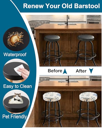 Image of CRFATOP 2 Pack Waterproof Bar Stool Covers Round Seat Slipcover,M,13 | 12-15 In Stretch Counter Cushion Protector, Washable, Pet Friendly, for Bar Kitchen Living Room Decor, No Cushion or Pad