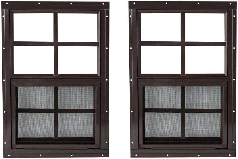 Shed Window 18x23 Flush - Vertical Slider with Built-in Bug Screen (Brown (2 Pack))