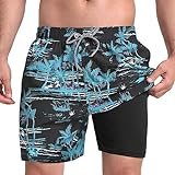HIALTODAY Badehose Badeshorts Herren Lang Schnelltrocknend, Schwarz Schwimmhose Boardshorts für Männer mit Mesh-Futter und Verstellbarem Tunnelzug Schwimmen Strand Surfen