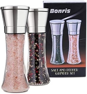 Professional Stainless Steel Salt and Pepper Grinder Set Manual Spice Adjustable Coarseness with Five Grinding Level Pepper Mill Grinders Shakers Gift Set (Pack of 2) (Tall)