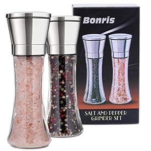Professionele roestvrijstalen zout- en pepermolen Set handmatige kruiden Verstelbare grofheid met vijf maalniveaus…