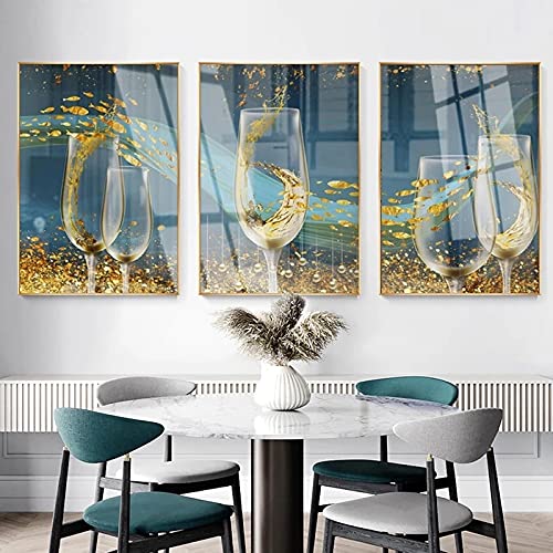 Verre à vin doré et poissons sur toile abstraite pour sublimer votre salle à manger