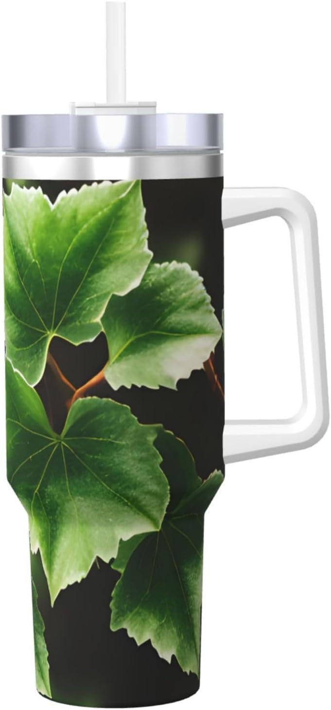 40 OZ Ivy Blossoms Tree Print Ice Bully Cup with Handle Straw Lid Straw,Stainless Steel Tumbler Coffee Cup