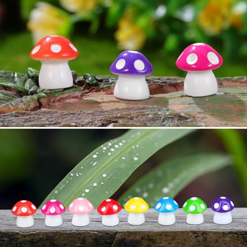 JOINPAYA 80 Pçs Mini Resina Cogumelo Colorido Miniatura Cogumelo Estatuetas Vegetais Artificiais Mod