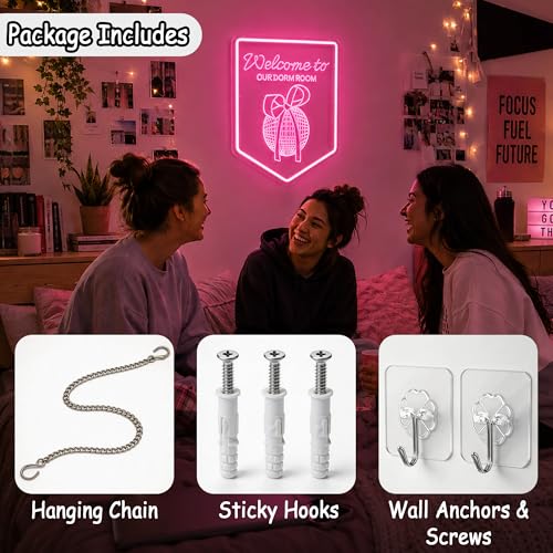 Image of Pink Neon Sign Led Neon Lights Signs for Wall Decor USB Powered Led Signs for Room Decoration-Dormroom Bow