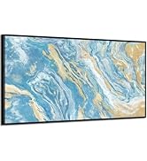 Abstract Wall Art for Living Room Large Framed Blue Wall Picture Modern Blue Gold Fluid Flow Canv...
