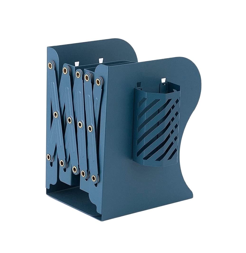 Dekoracyjne PodpóRki Regulowany Rozkładany Pulpit Bookend, Metalowy Regał Z Uchwytem Na Długopis Do Domu Biurowego Stojak Na KsiążKi(Blue)