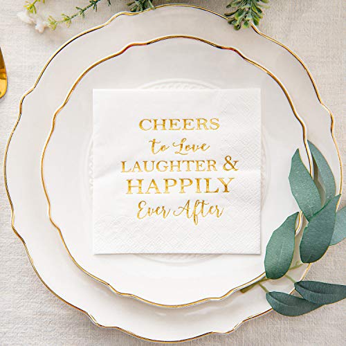 Crisky 50 Count Bridal Shower Napkins Disposable Cocktail Napkins 3-Ply Gold Foil Text Beverage Napkins For Engagement Party Decorations & Wedding Shower #TOP1
