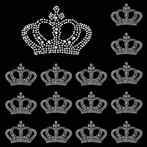 FINGERINSPIRE 15PCS Crown Rhinestone Iron on Transfer Glitter Crystal Crown Pattern Rhinestone Patches Hotfix Rhinestone Patches Crown Iron on Patches for Clothes Dress Decor DIY Crafts Handwork