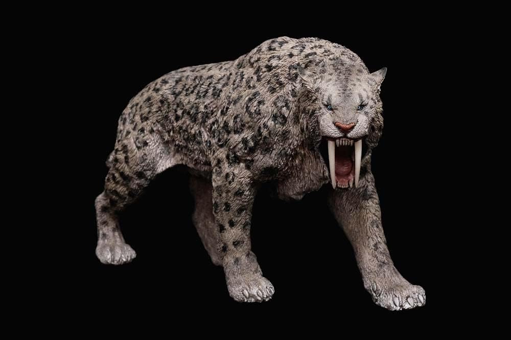 Rebor Smilodon 1:11 Saber-Toothed Tiger Wild Animal Statue Realistic Prehistoric Ice Age Figurine Decor Gift Animal Educational Model (Ice Age Leopard Color)