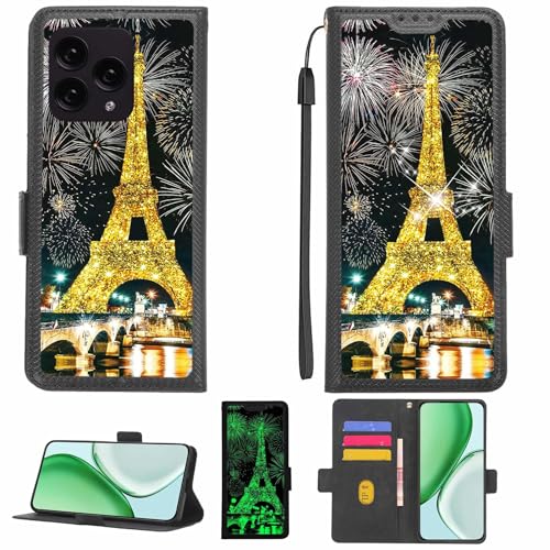 Aroepurt Case Compatible for Mobicel Ix Plus Phone Case Flip Cover [with Tempered Glass Screen Protector][RFID Blocking][Gold Glitter+Luminous] LPT-TT