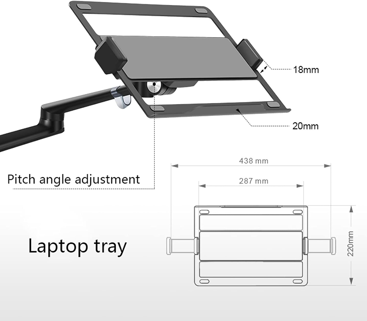 Monitor Arm Adjustable Dual Arm Desk Mounts LCD Monitor and Laptop Mount Single Desk Arm Holder for 17"-32" Screens, Extra Tray Fits 12"-17" Laptops Monitor Arm Monitors Bracket (Color : Bl image 3