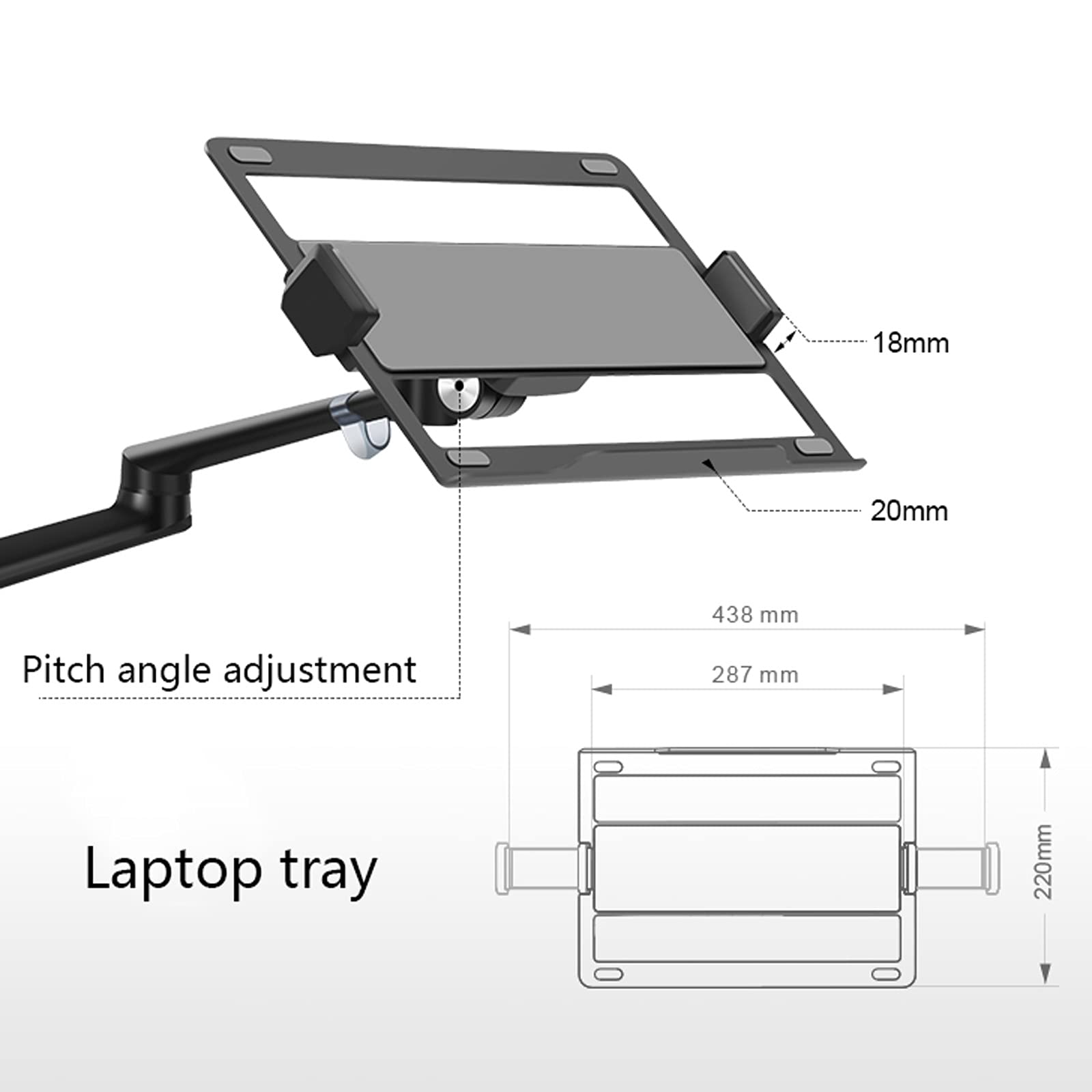 Monitor-Arm Supporto da scrivania a Doppio Braccio Regolabile per Monitor LCD e Supporto per Laptop Supporto per Braccio Singolo da scrivania per schermi da 17"-32", Vassoio extr,Silver