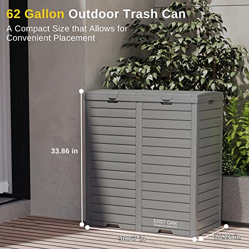 East Oak 62 Gallon Outdoor Trash Can, Waterproof Resin Garbage Can With Tiered Lid And Drip Tray, Outside Trash Bin For Patio, Backyard, Deck, Grey #TOP1