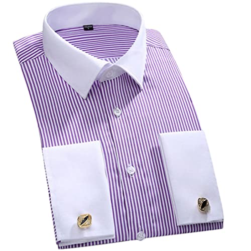 Chemise rayée homme manches longues violette avec poches S