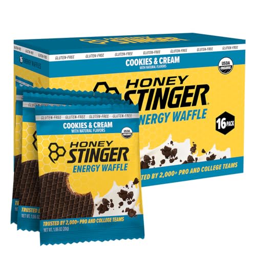 Honey Stinger Organic Gluten Free Cookies & Cream Waffle Energy Stroopwafel for Exercise Endurance and Performance Sports Nutrition for Home & Gym Pre & During Workout 16.96 Ounces (Pack of 16)