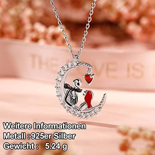 Jeulia Jack Skellington and Sally Necklace 925 Sterling Silver  The nightmare before Chirstmas Pendant Necklace Jack Skellington Halloween Jewelry Romantic Jewelry Gift