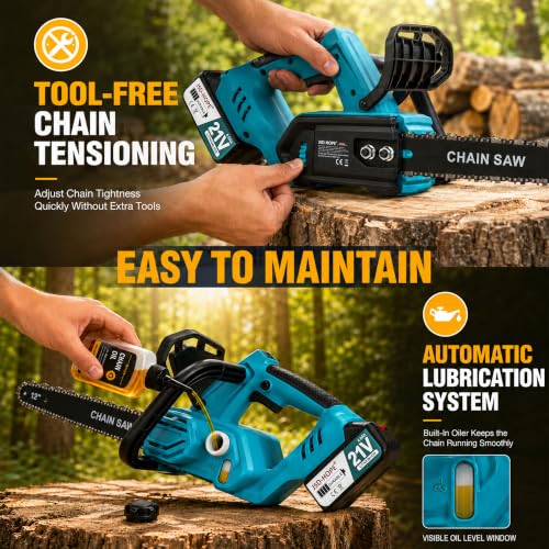 Image of 12 inch Electric Chainsaw Cordless, Battery Powered Saw with 2x4.0Ah Batteries
