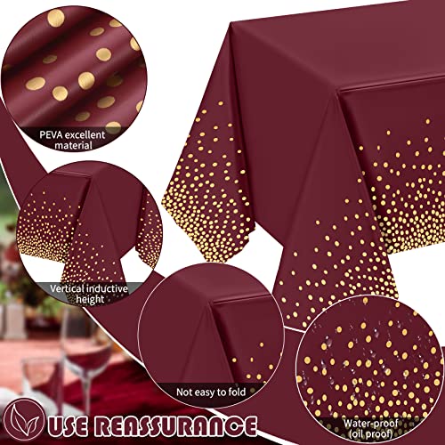 Tudomro Tablecloth and Sequin Table Runner Set 54 x 108 Inch Polka Dots Confetti Table Cover Dining Plastic Glitter Party Decorations for Birthday Wedding Anniversary Party(Burgundy Gold) by Tudomro - Image 6