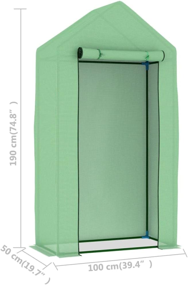 vidaXL Steel Frame Greenhouse – Large Spacious Plant House with Easy Access Door, Durable PE Mesh Fabric Cover, Wind & Rain Protection - Green, 3.3'x1.6'x6.2'