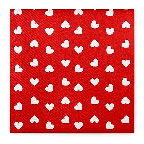 Sovie HOME Airlaid Serviette LOVE, 40 x 40 cm, 1/4 Falz, 12 Stück, Design weiße Herzen auf rotem Hintergrund, saugstarke stoffähnliche Papierserviette, Ideal für Hochzeit, Verlobung