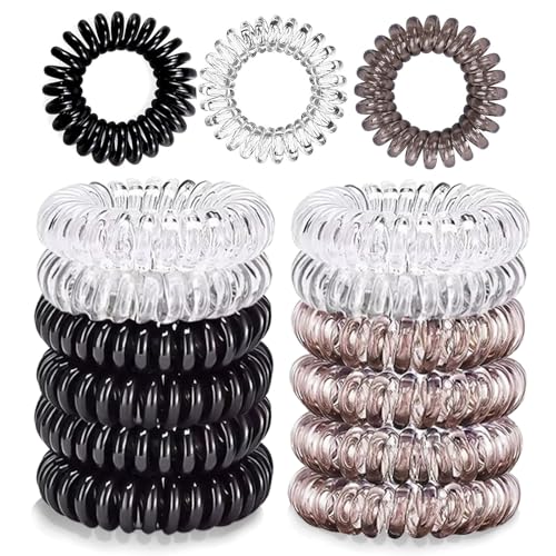 12 Piezas Gomas del pelo Elásticas,Espiral Corbatas en Pelo,Gomas de Pelo Espiral, Cintas para el cabello cable de teléfono,Gomas del pelo Elásticas,No-Daño Cabello Accesorio,Mezcla de Color 3