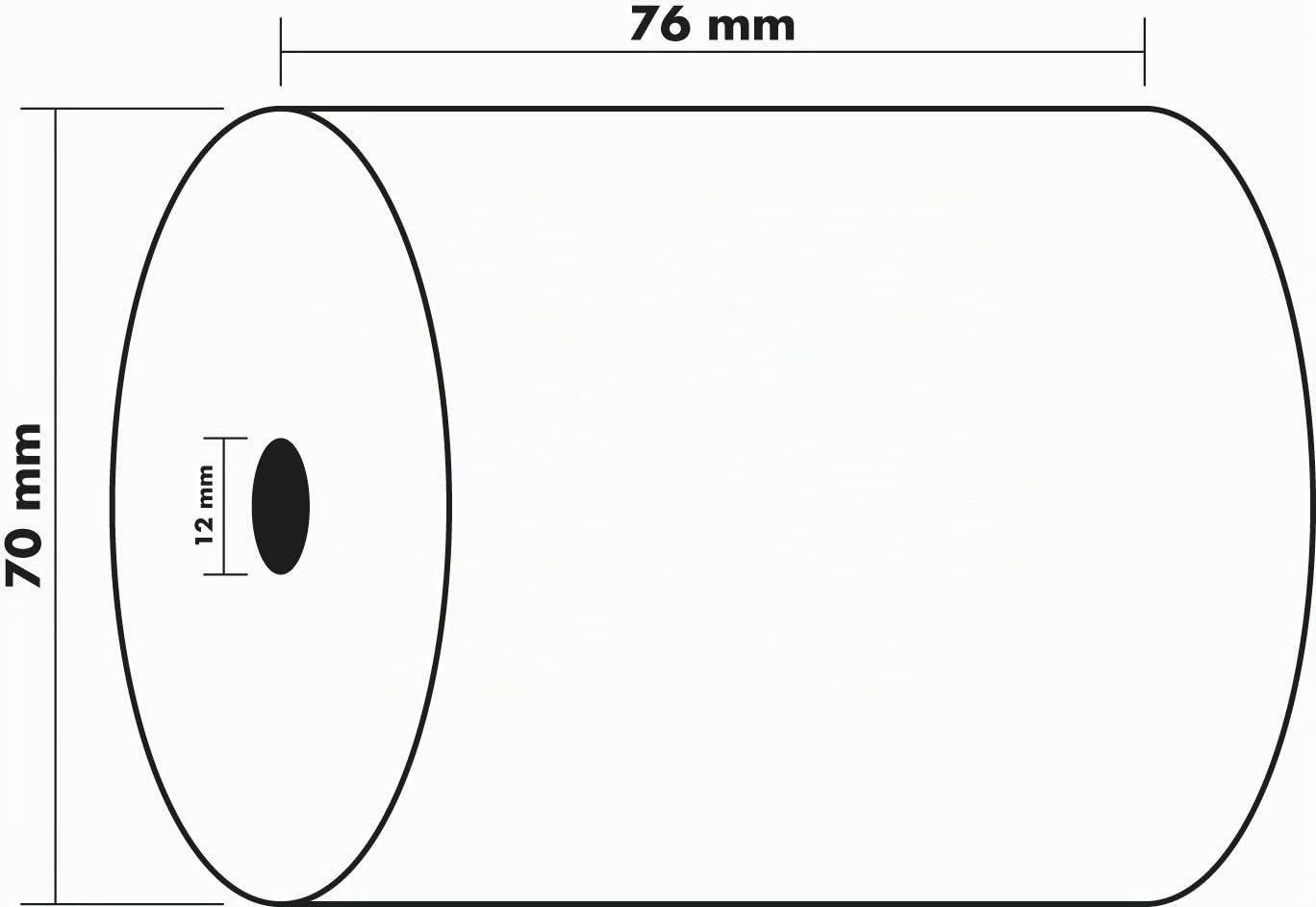 Bobines pour caisses - 1 pli extra-blanc 60g/m - 76mm x 70mm x 12mm (44m)
