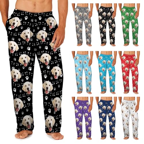 MyPupSocks Custom Pajama Pants for Pet Lover, Personalized Photo Face Printed Pajama Bottoms Sleepwear with Pockets