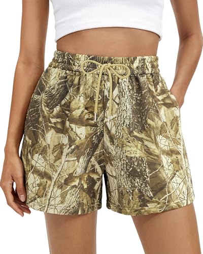 BTFBM Casual Floral Shorts for Women Beach Fashion Pajama 2026 Summer Outfits Lounge Sleep Y2K Beach Bottoms(Floral Army Green,Medium)