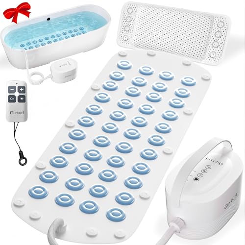 Giztud Bubble Bath Mat with Warm Air - Portable Spa for Bathtub Full Body Waterproof Air Mat with Motorized Air Pump 6-Speed Adjustable Massage Remote Control & Non-Slip Suction Cups