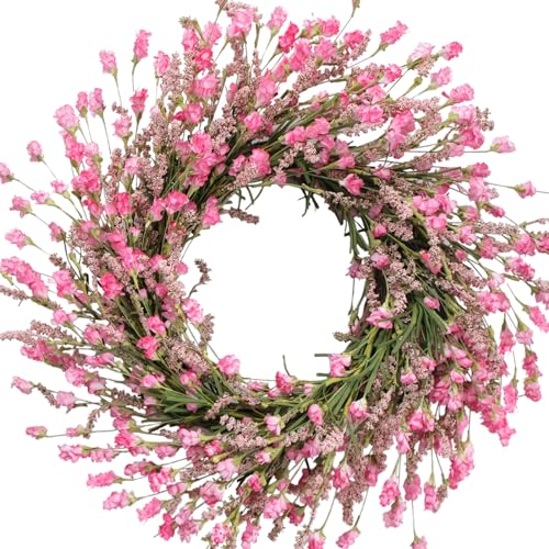 TEMPUS 20 Inch Pink Flower Wreath for Front Doors...