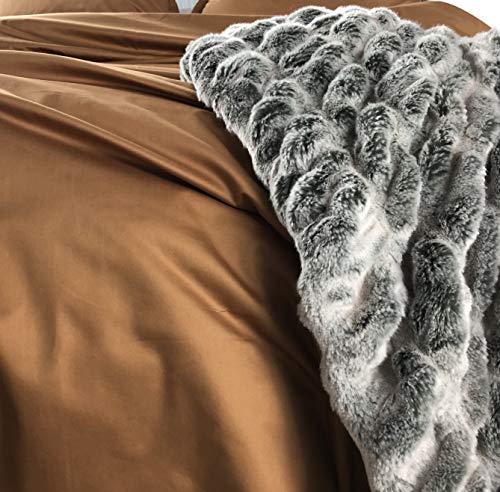 Luxury Faux Fur Oversized Throw Blanket With Plush Velvet Reverse, Fox Lynx Or Gray Mink (Ruched Gray) #TOP4