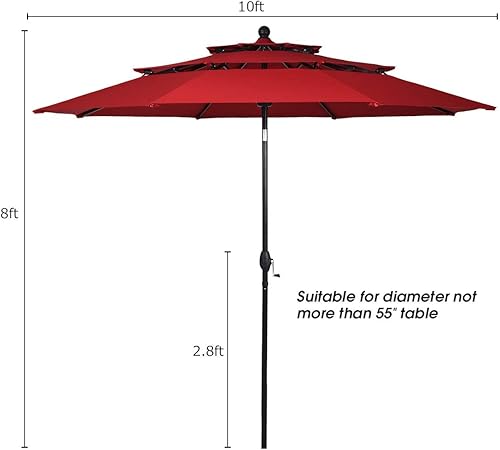 Miniatura 6 de Tangkula Sombrilla de patio de 3 niveles de 10 pies, sombrilla de aluminio con doble ventilación para exteriores, con manivela, para mercado, patio