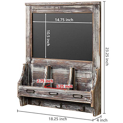 Mygift TB-HOM0126DKBRN Wall Mounted Entryway Mail Holder And Key Organizer Rack In Rustic Torched Wood Finish With Decorative Chalkboard thumb #5