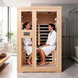 Homsido 2-Person Low EMF Far Infrared Sauna for Home,Canadian Hemlock Wood with Far Infrared Heat Therapy,Bluetooth Speakers,Chromotherapy Lights,1850W Heater,Tempered Glass Door&LCD Control Panel
