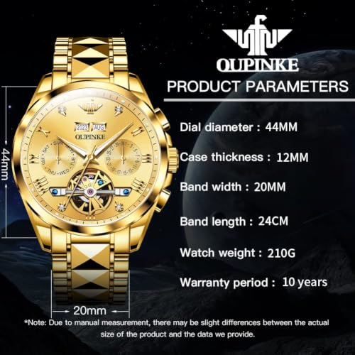 Image of OUPINKE Automatic Watches for Men Skeleton Mechanical Self Winding Luxury Business Dress Wrist Watch Diamond Tungsten Steel Sapphire Crystal Calendar Waterproof Luminous