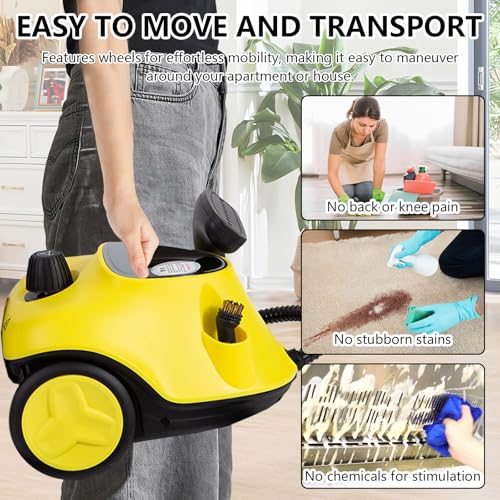 Upgrade 2100W Dampfreiniger mit 29 Zubehör, Mehrzweck Handdampfgerät mit 2,1 L Tank, 5 Bar Dampfdruck, Bodenreinigungsset & Düsen, Wasser Niedrig Alarm, für Teppich, Fliesen, Fenster, Böden