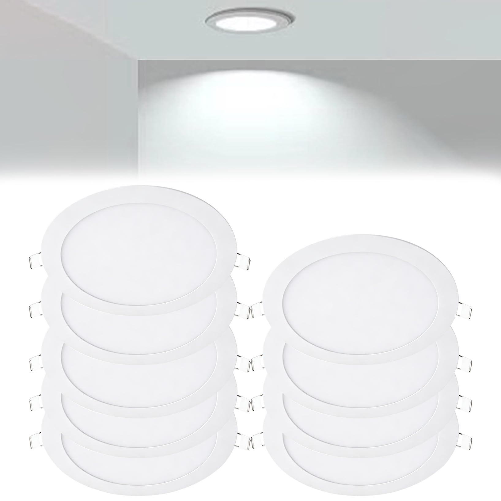 VOGHMOLD 18W Ultra Slim LED Downlight 9 inch, 6000K Recessed Ceiling Light, Cut Φ205-210mm, AC85-265V Flush Mount Spotlights Aluminum Round Panel Lights for Office Hallway, 9 Pack
