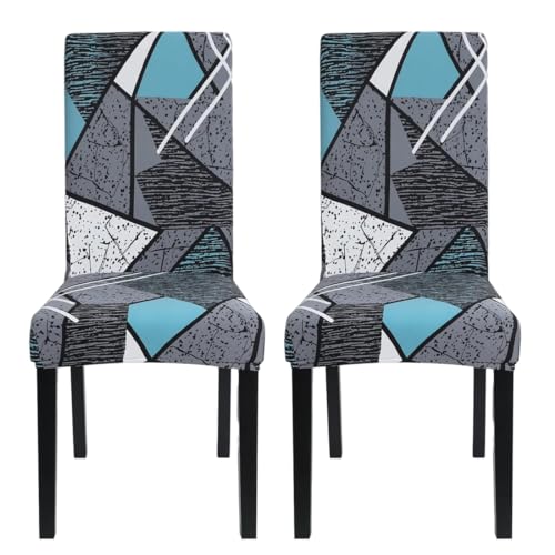 Image of Styleys Chair Covers for Dining Room, Stretch Dining Chair Cover, Washable Spandex Kitchen Chair Slipcovers (Set of 2, Grey /Blue Prism, SD3208)