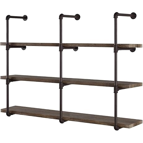 4 Tier,Industrial Wall Mount Iron Pipe Shelving Shelves Shelf Brackets Vintage Retro...