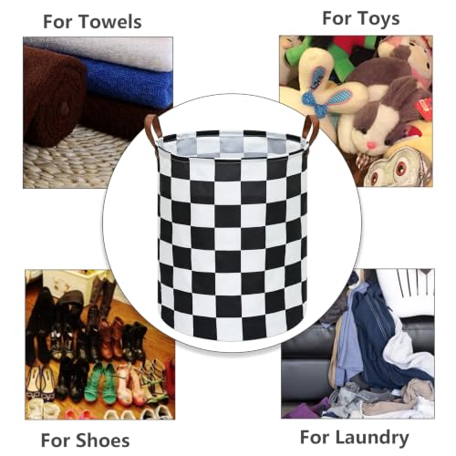Image of MAIZMZ Checkered Flag Canvas Storage Basket 63L Waterproof Laundry Hamper with Handles, Collapsible Racing Themed Organizer Bin for Boys Bedroom, Toys, Clothes, Gift Giving