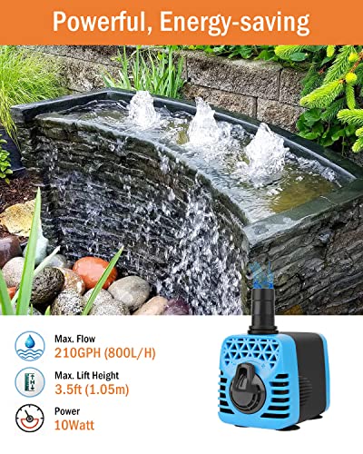 Kulife 210Gph Submersible Water Pumps (800L/H, 10W) Fountain Pump Pond Pump Aquarium Water Pump With Flow Control And Hose For Fish Tank, Fountain, Waterfall, Filtration, Water Feature, Hydroponics #TOP1