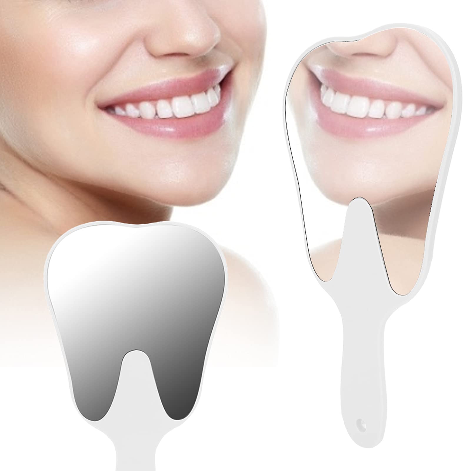Espejo De Mano En Forma De Diente Espejo De Maquillaje Lindo Espejos Dentales De Plástico De Mano Con Mango Espejo De Mano Cosmético Para Mujeres Hombres Accesorio Dental(White)