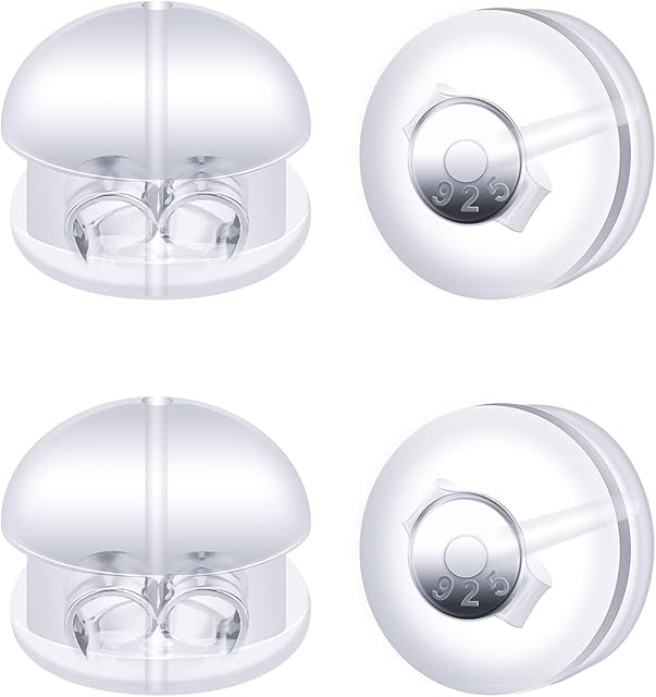 AIEX 2 Pairs Earring Safety Backs, 925 Sterling Silver Electroplated Earring Backs Soft Hypoallergenic Silicone Earrings Backs Earrings Backs for Studs Replacements Secure Safety for Studs