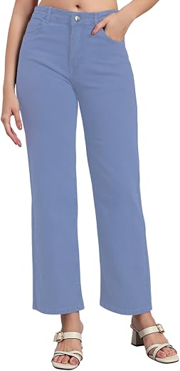KARGEENS Women Kargeens Women's Cotton Loose Fit Wide Leg High Rise Jeans Pant